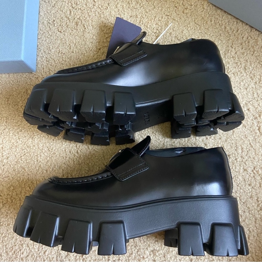 Prada Black Chunky Leather Loafers - Picture 8 of 11